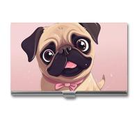 POTSCBVW Visitenkartenhalter mit lustigem Mops-Motiv, superleicht, tragbar, Aluminiumlegierung, Kreditkarten-Organizer, schmal, professionelles Visitenkartenetui für Büroangestellte, Männer und Frauen