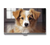 POTSCBVW Visitenkartenhalter mit niedlichem Welpen-Motiv, superleicht, tragbar, Aluminiumlegierung, Kreditkarten-Organizer, schmal, professionelles Visitenkartenetui für Büroangestellte, Männer und