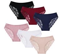 POWER FLOWER 6er-Pack Damen Baumwollslips - Spitzen Slips, Bequeme Bikini Slips, Atmungsaktive und Stylische Alltagsunterwäsche