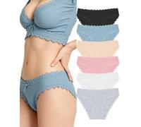 POWER FLOWER 6er-Pack Damen Baumwollslips - Spitzen Slips, Bequeme Bikini Slips, Atmungsaktive und Stylische Alltagsunterwäsche