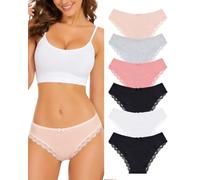 POWER FLOWER 6er-Pack Damen Baumwollslips - Spitzen Slips, Bequeme Bikini Slips, Atmungsaktive und Stylische Alltagsunterwäsche
