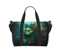 Powzjzw Unterwasser-Meerjungfrau-Katzen-Reisetasche, Wochenend-Tragetasche, Tragetasche für Damen, Krankenhaus-Tasche für Arbeit und Lieferung über Nacht, Schwarz , Einheitsgröße