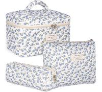 POWZOO 3PCS Set Reise Kosmetiktasche Mädchen,mit Blumenmuster,Baumwolle Kulturbeutel Set,Kulturtasche Damen,Kulturbeutel Make Up Tasche,Tragbare Schminktasche,für Kinder Damen,Alltag und Reisen.(Lila)