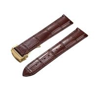 POYNMRE 19 mm, 20, 21, 22, Uhrenarmband aus echtem Leder, kompatibel mit Omega 007 Seamaster 300, Business-Verschluss, Zubehör(Brown-Gold Buckle,19mm)