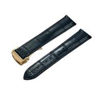 POYNMRE 19 mm, 20, 21, 22, Uhrenarmband aus echtem Leder, kompatibel mit Omega 007 Seamaster 300, Business-Verschluss, Zubehör(Blue-Gold Buckle,20mm)