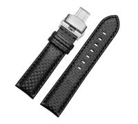 POYNMRE 20 MM 21 22 23 Universal-Uhrenarmband aus schwarzer Kohlefaser, kompatibel mit Herren-Armband, Dornschließe, Schmetterlingsverschluss, weich(1black-silver,22mm)