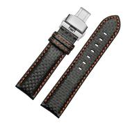 POYNMRE 20 MM 21 22 23 Universal-Uhrenarmband aus schwarzer Kohlefaser, kompatibel mit Herren-Armband, Dornschließe, Schmetterlingsverschluss, weich(1blackorange-silver,22mm)