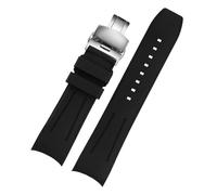 POYNMRE 22 mm gebogenes Fluorkautschuk-Uhrenarmband, kompatibel mit Mido New Multifort TV-Serie M049.526, Kautschuk-Uhrenarmband, weiches Herrenarmband(Black silver)