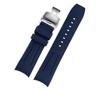 POYNMRE 22 mm gebogenes Fluorkautschuk-Uhrenarmband, kompatibel mit Mido New Multifort TV-Serie M049.526, Kautschuk-Uhrenarmband, weiches Herrenarmband(Blue silver)