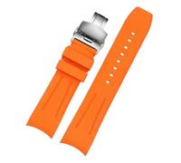 POYNMRE 22 mm gebogenes Fluorkautschuk-Uhrenarmband, kompatibel mit Mido New Multifort TV-Serie M049.526, Kautschuk-Uhrenarmband, weiches Herrenarmband(Orange silver)