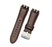 POYNMRE 23MM Echtes Kalbsleder Uhrenarmband Stahlschließe Kompatibel Mit Swatch IRONY YOS440 449 448 401G Armband Handgelenk Mann(B Dark brown,23mm silver clasp)