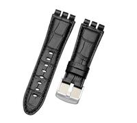 POYNMRE 23MM Echtes Kalbsleder Uhrenarmband Stahlschließe Kompatibel Mit Swatch IRONY YOS440 449 448 401G Armband Handgelenk Mann(A Black,23mm black clasp)