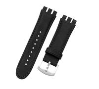 POYNMRE 23MM Echtes Kalbsleder Uhrenarmband Stahlschließe Kompatibel Mit Swatch IRONY YOS440 449 448 401G Armband Handgelenk Mann(B Black,23mm silver clasp)