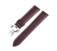 POYNMRE Ersatz-Uhrenarmband 12 mm, 14, 16, 18, 19, 20, 22, 24, mit Faltschließe, aus echtem Leder(Coffee white thread,12mm)