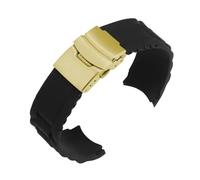 POYNMRE Gebogenes Endband, Silikon-Armband, Faltschließe, Sportarmband, Herren- und Damen-Ersatzarmbänder, 16 mm, 18, 20, 22, 24, 26(Black-Gold,24mm)
