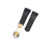 POYNMRE Gebogenes Gummiarmband, weiches Silikonarmband, kompatibel mit Rolex, Oysterflex, Herren- und Damen-Sportarmband, Faltschließe, 20 mm(Black-Silver Gold)