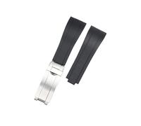 POYNMRE Gebogenes Gummiarmband, weiches Silikonarmband, kompatibel mit Rolex, Oysterflex, Herren- und Damen-Sportarmband, Faltschließe, 20 mm(Black-Matte Silver)