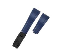 POYNMRE Gebogenes Gummiarmband, weiches Silikonarmband, kompatibel mit Rolex, Oysterflex, Herren- und Damen-Sportarmband, Faltschließe, 20 mm(Blue-Black)