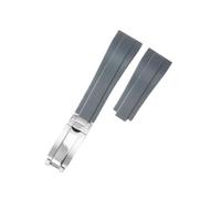 POYNMRE Gebogenes Gummiarmband, weiches Silikonarmband, kompatibel mit Rolex, Oysterflex, Herren- und Damen-Sportarmband, Faltschließe, 20 mm(Grey-Silver)