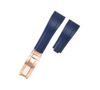 POYNMRE Gebogenes Gummiarmband, weiches Silikonarmband, kompatibel mit Rolex, Oysterflex, Herren- und Damen-Sportarmband, Faltschließe, 20 mm(Blue-RoseGold)