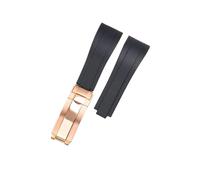 POYNMRE Gebogenes Gummiarmband, weiches Silikonarmband, kompatibel mit Rolex, Oysterflex, Herren- und Damen-Sportarmband, Faltschließe, 20 mm(Black-RoseGold)