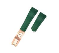 POYNMRE Gebogenes Gummiarmband, weiches Silikonarmband, kompatibel mit Rolex, Oysterflex, Herren- und Damen-Sportarmband, Faltschließe, 20 mm(Green-RoseGold)