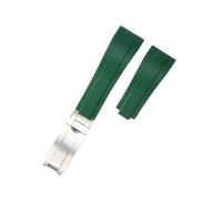 POYNMRE Gebogenes Gummiarmband, weiches Silikonarmband, kompatibel mit Rolex, Oysterflex, Herren- und Damen-Sportarmband, Faltschließe, 20 mm(Green-Matte Silver)