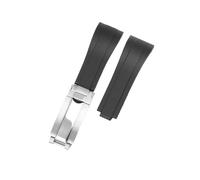 POYNMRE Gebogenes Gummiarmband, weiches Silikonarmband, kompatibel mit Rolex, Oysterflex, Herren- und Damen-Sportarmband, Faltschließe, 20 mm(Black-Silver)