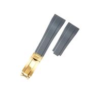 POYNMRE Gebogenes Gummiarmband, weiches Silikonarmband, kompatibel mit Rolex, Oysterflex, Herren- und Damen-Sportarmband, Faltschließe, 20 mm(Grey-Gold)