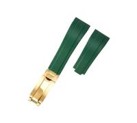 POYNMRE Gebogenes Gummiarmband, weiches Silikonarmband, kompatibel mit Rolex, Oysterflex, Herren- und Damen-Sportarmband, Faltschließe, 20 mm(Green-Gold)