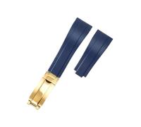 POYNMRE Gebogenes Gummiarmband, weiches Silikonarmband, kompatibel mit Rolex, Oysterflex, Herren- und Damen-Sportarmband, Faltschließe, 20 mm(Blue-Gold)