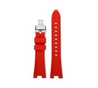 POYNMRE Gekerbtes weiches Silikonarmband, kompatibel mit Citizen NJ0150/NJ0151 Series Watch ME Color Water Ghost Modified Silicone Strap(Red silver)