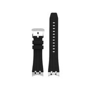 POYNMRE Gummiarmband mit gebogenem Ende, 24 mm, kompatibel Citizen JY8050 JY8051 JY8058, Silikongürtel Bogenöffnung, massives Edelstahl-Uhrenarmband for Herren(Black Silver)