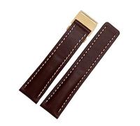 POYNMRE Kompatibel mit Breitling Herren-Armband aus echtem Leder Avenger/Navitimer Premier, Faltschließe, weiches Armband, 22 mm, 24(A brown golden,22mm)