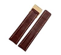 POYNMRE Kompatibel mit Breitling Herren-Armband aus echtem Leder Avenger/Navitimer Premier, Faltschließe, weiches Armband, 22 mm, 24(B brown golden,24mm)