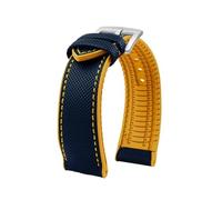 POYNMRE Kompatibel mit Breitling, Omega, IWC, Mark Nylon-Uhrenarmband gelber Gummisohle, 20 mm, 22, 23, 24, wasserdicht, Herrenarmband(Blue yellow silverA,24mm)