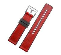 POYNMRE Kompatibel mit HUAWEI Omega Tissot IWC, Uhrenarmband aus Rindsleder Silikonunterseite, Herren, wasserdichtes Gummiarmband, Zubehör, 20 mm, 22(Red silver buckle,24mm)
