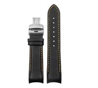 POYNMRE Kompatibel mit Tissot T035 Butterfly-Armband aus Kalbsleder Stahlschnalle, Echtleder-Uhrenarmband gebogenem Ende, Ersatz 22 mm, 23, 24(Black orange Silver,24mm)
