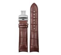 POYNMRE Kompatibel mit Tissot T035 Butterfly-Armband aus Kalbsleder Stahlschnalle, Echtleder-Uhrenarmband gebogenem Ende, Ersatz 22 mm, 23, 24(Brown Silver,24mm)