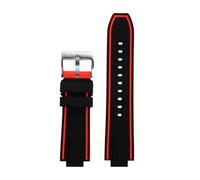 POYNMRE Konvexes Silikon-Uhrenarmband, kompatibel mit Citizen Red Devils Series CC3079-11E CC3075-80E CC3039-08, Gummi-Uhrenarmband(Black Red-silver)