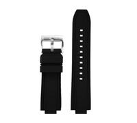 POYNMRE Konvexes Silikon-Uhrenarmband, kompatibel mit Citizen Red Devils Series CC3079-11E CC3075-80E CC3039-08, Gummi-Uhrenarmband(Black-silver)
