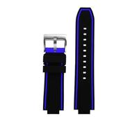 POYNMRE Konvexes Silikon-Uhrenarmband, kompatibel mit Citizen Red Devils Series CC3079-11E CC3075-80E CC3039-08, Gummi-Uhrenarmband(Black Blue-silver)