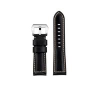 POYNMRE Leder-Uhrenarmband, kompatibel mit Panerai Retro-Uhrenarmband, Rindslederarmband, 22 mm, 24, 26, Herren-Armband, Uhrenarmband, Zubehör(Black silver,24mm)