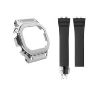 POYNMRE Modifizieren Sie das Gmw B5000 FKM-Gummi-Uhrenarmband, kompatibel mit Casio GMW-B5000 GM-B2100 Fluorkautschuk-Uhrenarmband, Metallgehäuse, Anzugzubehör(Silver case black sk,For GMW-B5000)