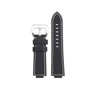 POYNMRE Retro-Uhrenarmband aus gefrostetem Crazy Horse-Leder, kompatibel mit Casio EFB-680 ECB-10/10YD GST-B200/B400, Rindslederarmband, 12/14/16 mm, konvexe Öffnung(Black-silver,24mm convex 16mm)