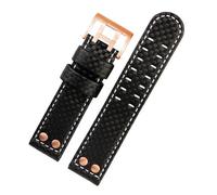 POYNMRE Roségoldenes Nieten-Uhrenarmband, kompatibel mit Hamilton Khaki Aviation-Armband H77696793 H7736733, Zubehör for Armbänder aus Karbonfaser-Leder, 22 mm(Black-rose gold)