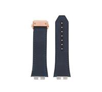 POYNMRE Schnellverschluss-Retro-Uhrenarmband aus echtem Leder + Fluorkautschuk-Unterseite, kompatibel mit Big Bang 411 Herrenarmband, Edelstahlgelenk(Blue-rosegold)