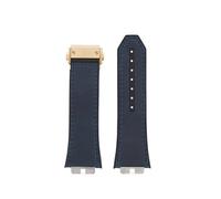 POYNMRE Schnellverschluss-Retro-Uhrenarmband aus echtem Leder + Fluorkautschuk-Unterseite, kompatibel mit Big Bang 411 Herrenarmband, Edelstahlgelenk(Blue-gold)