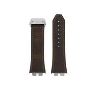 POYNMRE Schnellverschluss-Retro-Uhrenarmband aus echtem Leder + Fluorkautschuk-Unterseite, kompatibel mit Big Bang 411 Herrenarmband, Edelstahlgelenk(Dark brown-silver)