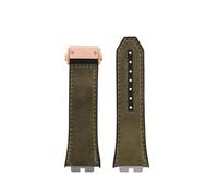 POYNMRE Schnellverschluss-Retro-Uhrenarmband aus echtem Leder + Fluorkautschuk-Unterseite, kompatibel mit Big Bang 411 Herrenarmband, Edelstahlgelenk(Green-rosegold)